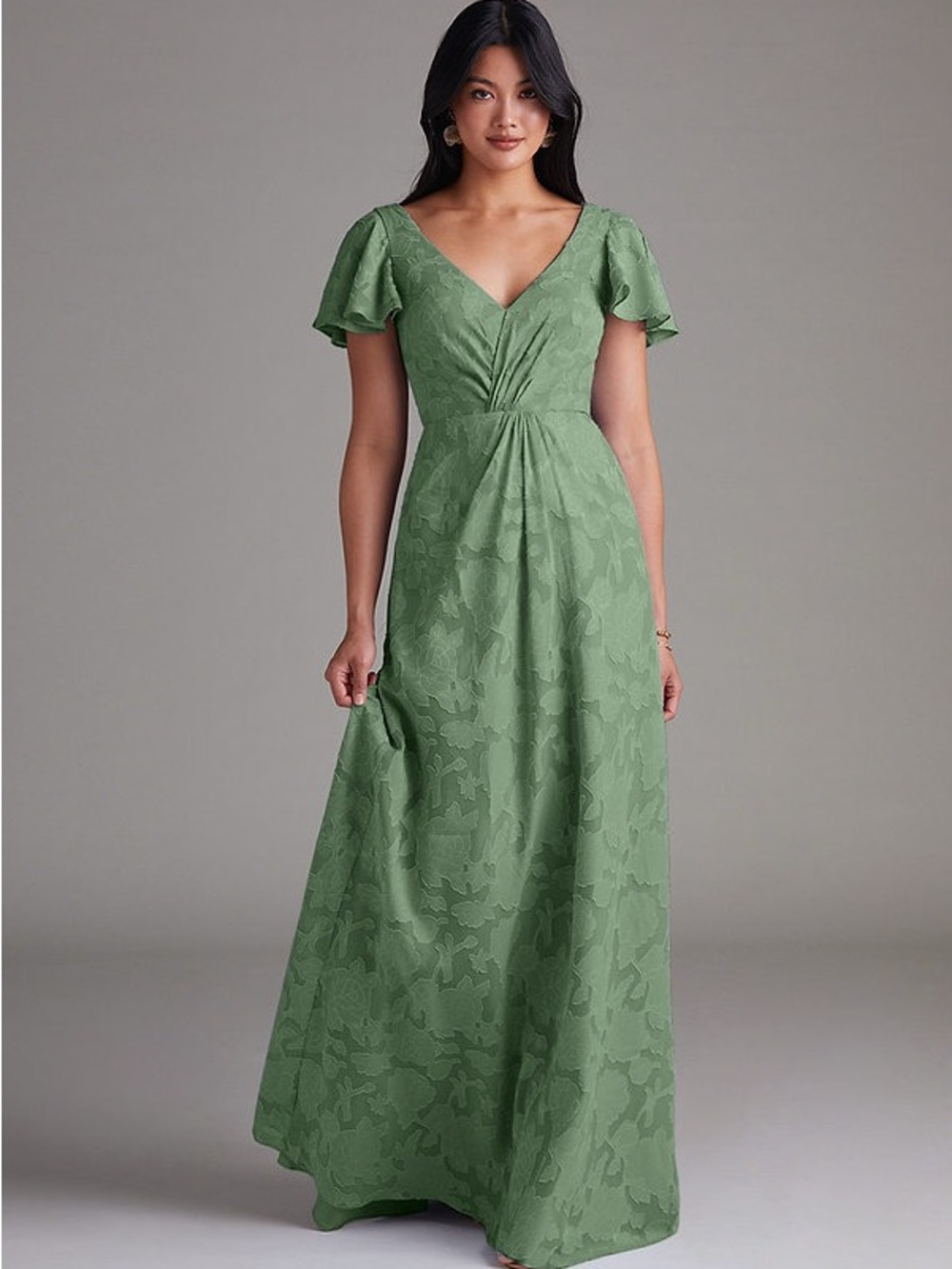 Azazie Olive Green Floral Maxi Dress